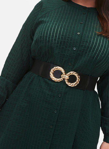 Stretchable waist belt with gold-coloured buckle, Black, Model image number 1