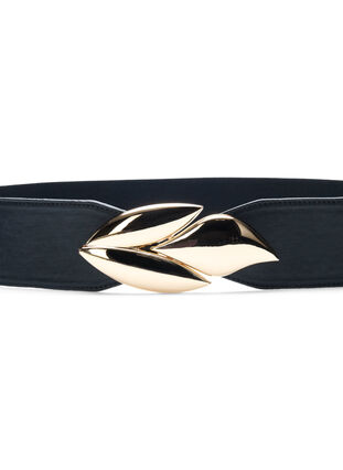Elastic waist belt with gold coloured buckle, Black w. Gold Buckle, Packshot image number 1