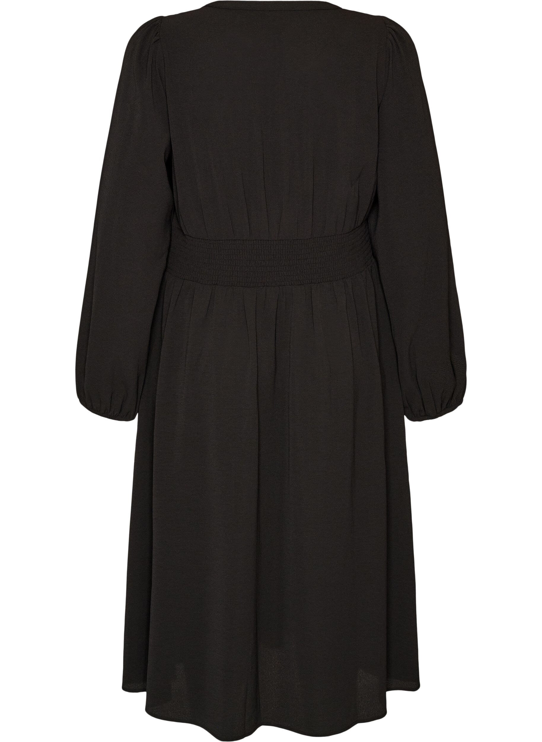 ZizzifashionMidi dress with smock and decorative buttons, Black, Packshot image number 1