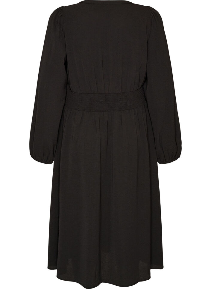 Midi dress with smock and decorative buttons, Black, Packshot image number 1