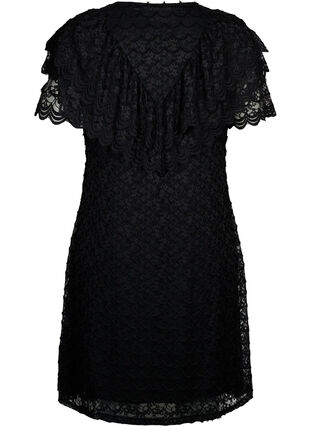 Short-sleeved blonde dress with wide frills, Black, Packshot image number 1