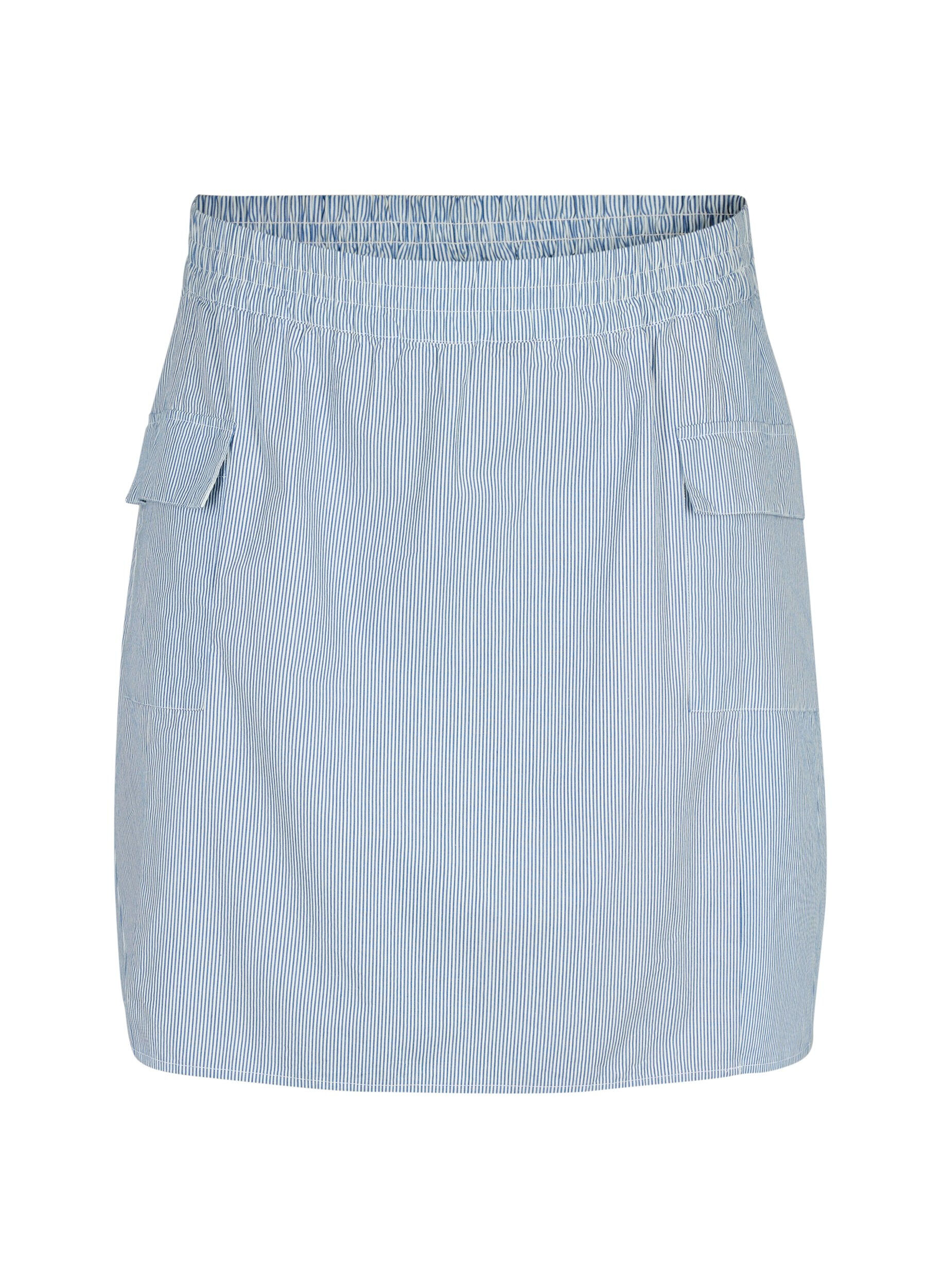 Zizzifashion Short cotton skirt with elasticated waistband, Blue, Packshot image number 0