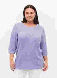 	 Knitted jumper with 3/4 sleeves and lace pattern, Lavender, Model