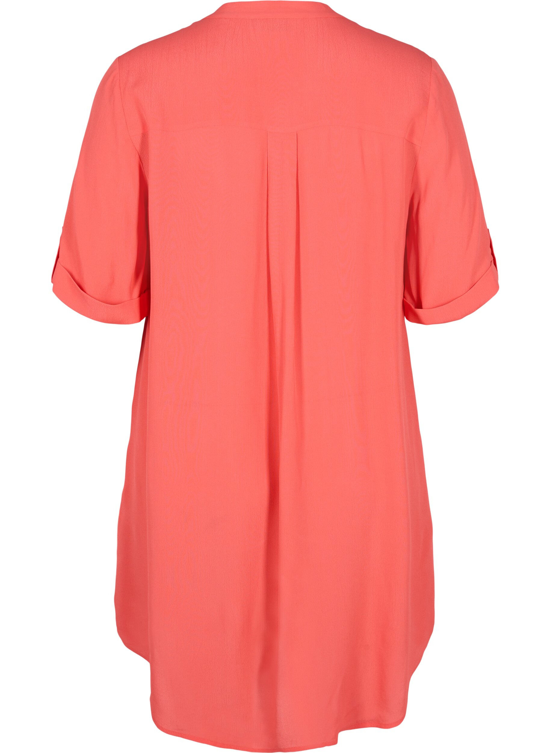 Zizzifashion Viscose tunic with short sleeves, Hot Coral, Packshot image number 1