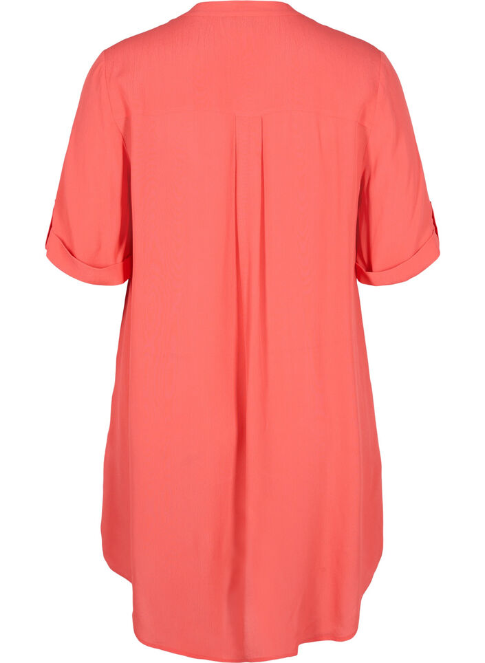Viscose tunic with short sleeves, Hot Coral, Packshot image number 1
