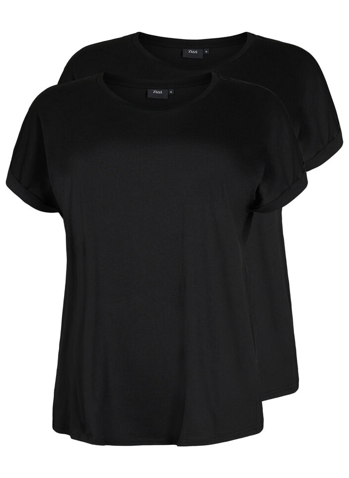 2-pack short-sleeved t-shirts, Black, Packshot image number 0