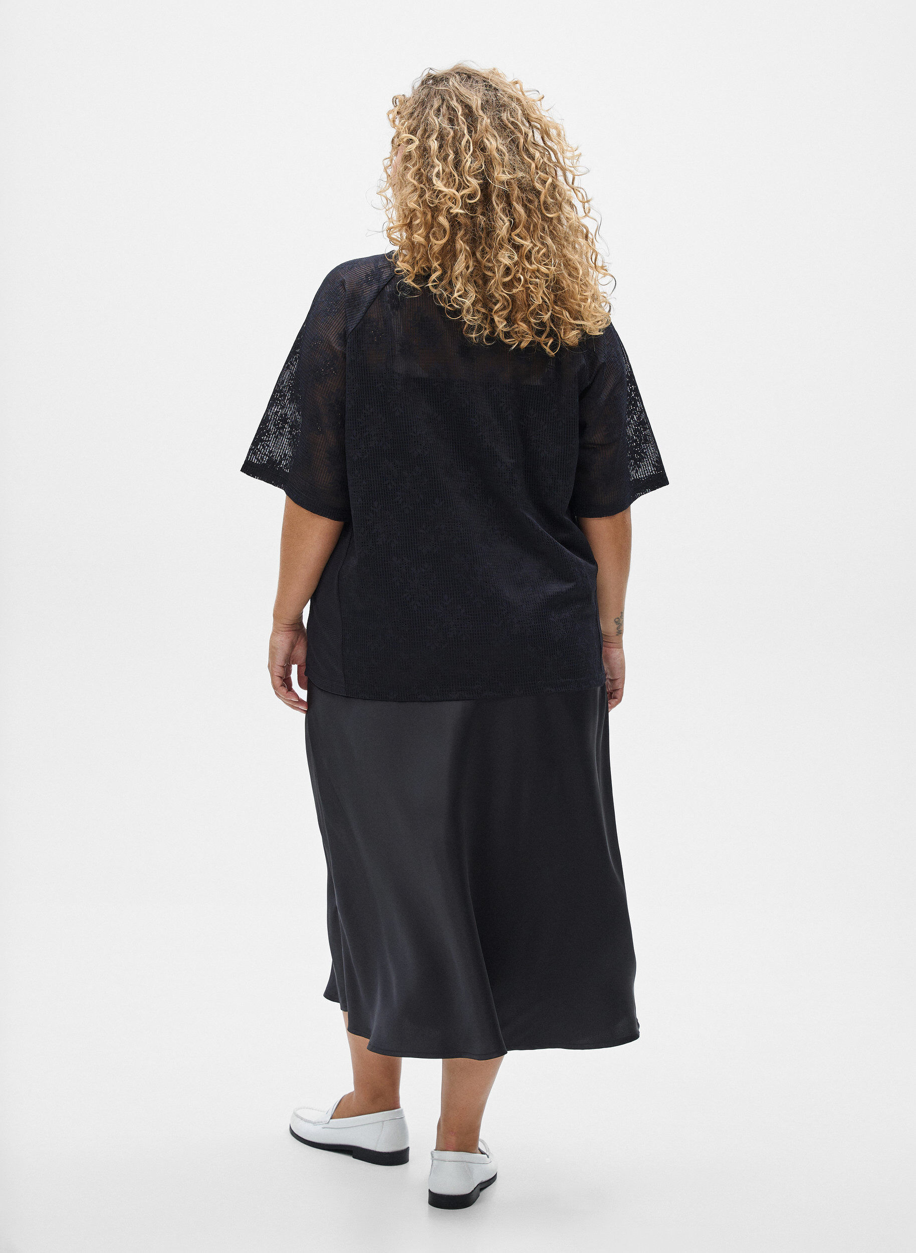 Zizzifashion Lace T-shirt with text print, Black, Model image number 2