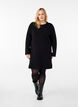 Knitted dress with a round neck and slit, Black, Model image number 1