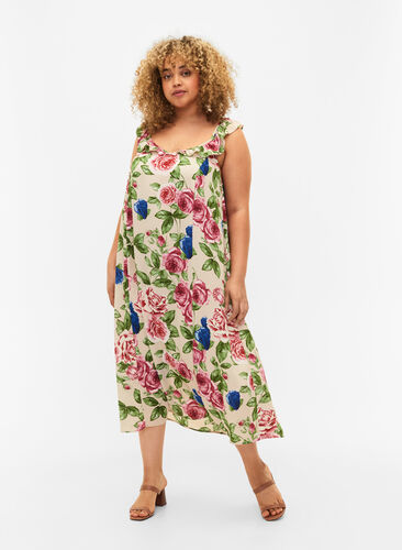 Floral midi dress with ruffles, Bright Flower , Model image number 0