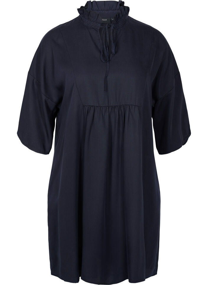 Dress with 3/4 sleeves in lyocell (TENCEL™), Black, Packshot image number 0
