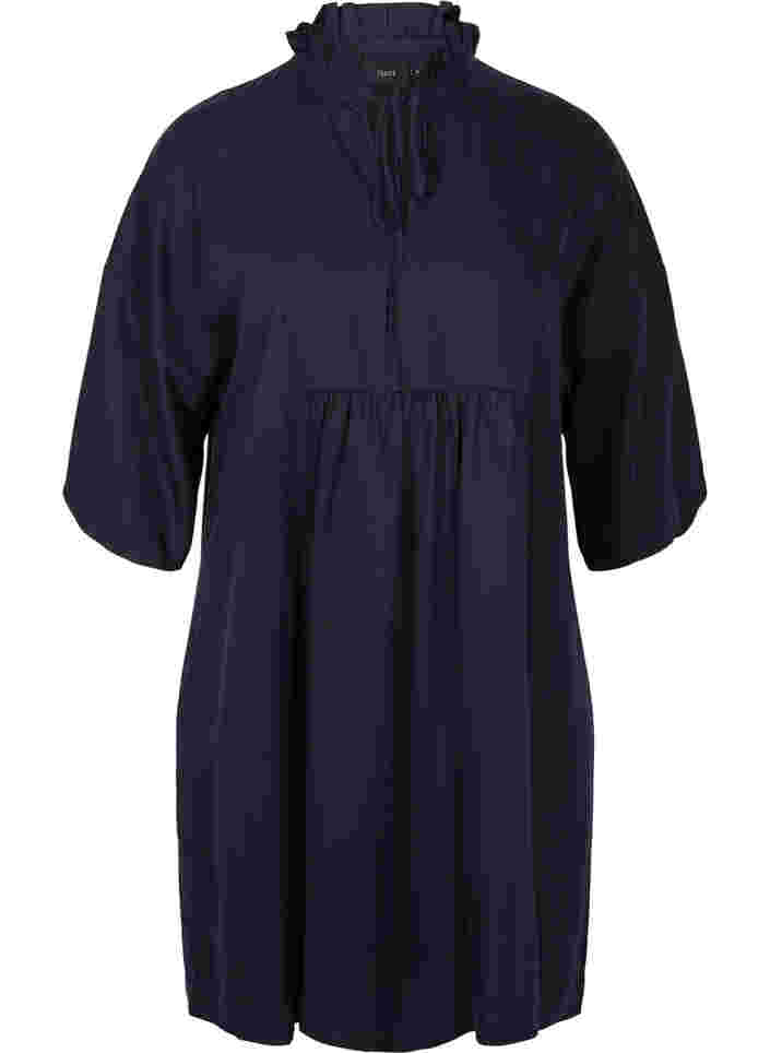 Dress with 3/4 sleeves in lyocell (TENCEL™), Black, Packshot image number 0
