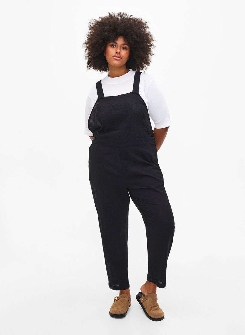 Overalls in linen mix, Black, Model image number 0