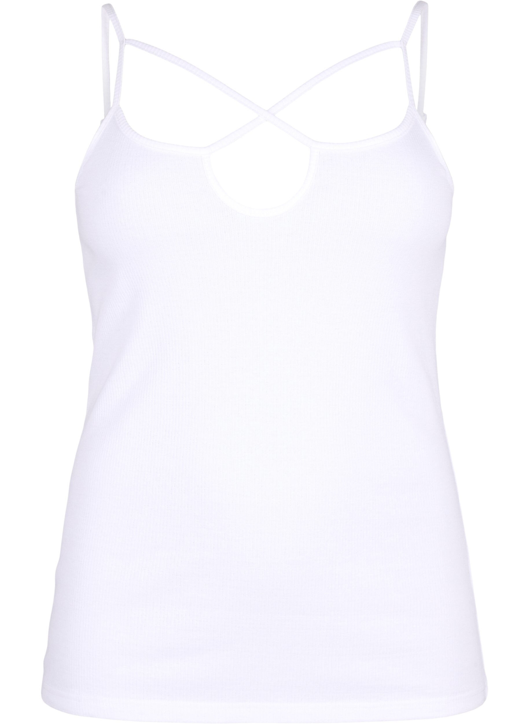 Zizzifashion Organic cotton rib top with cross detail, Bright White, Packshot image number 0
