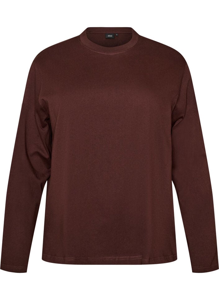 Basic t-shirt with long sleeves, Brown, Packshot image number 0