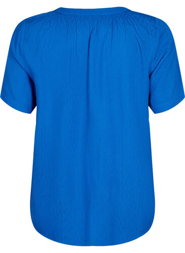 Short-sleeved viscose blouse with v-neck, Princess Blue, Packshot image number 1