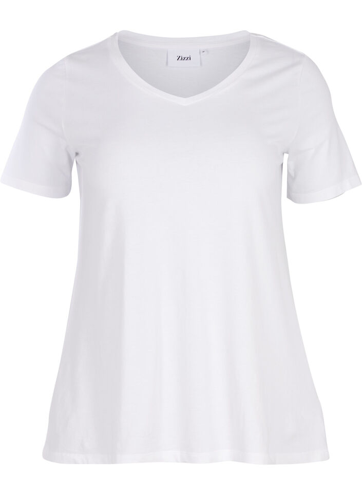Solid coloured basic t-shirt in cotton, White, Packshot image number 0