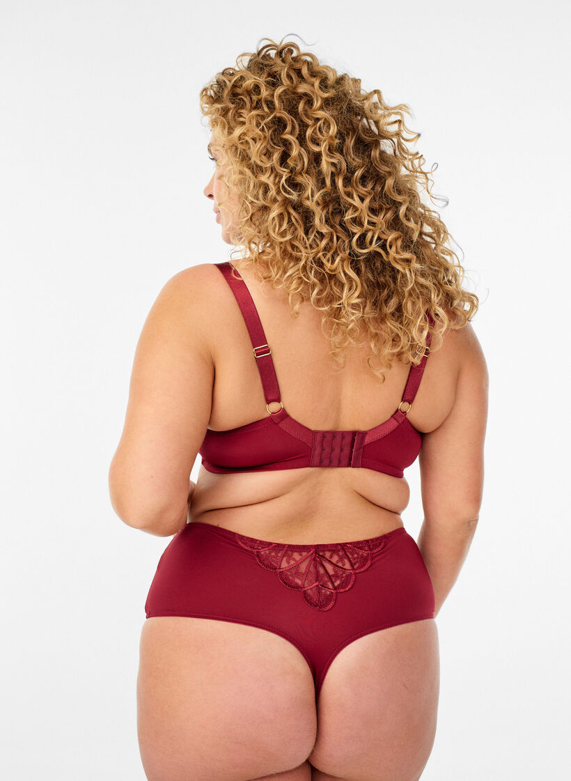 Hipster string in microfiber with lace details, Dark Bordeaux, Model image number 1