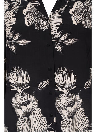 Long floral viscose shirt, Black White AOP, Packshot image number 2