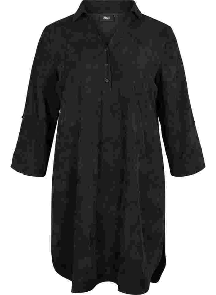Velvet dress with 3/4-length sleeves and buttons, Black, Packshot image number 0