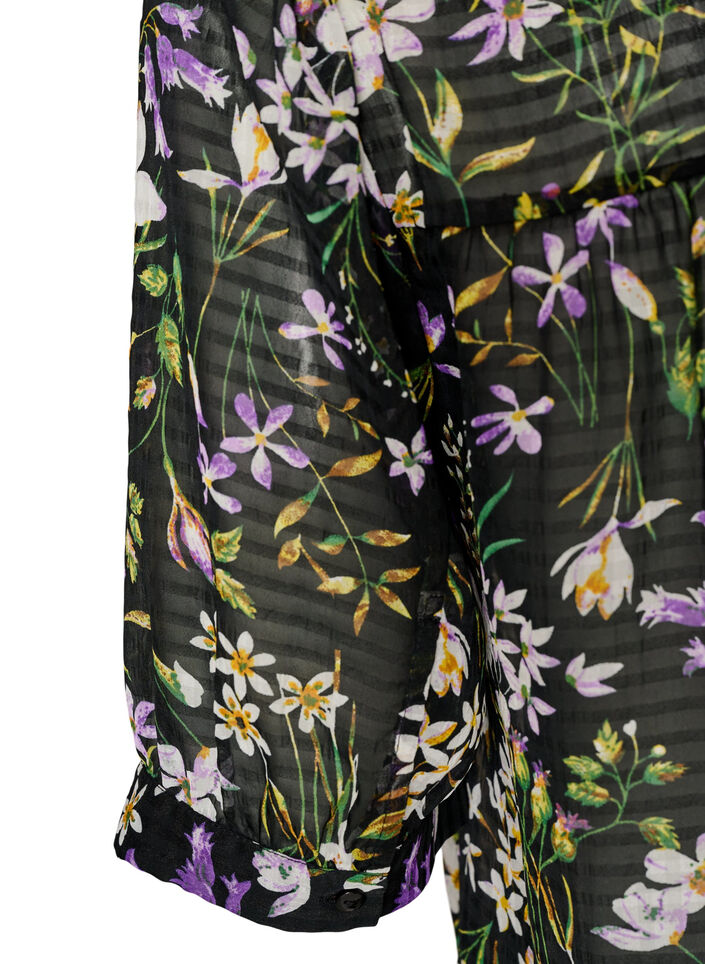 Blouse with floral print and V-neck, Black, Packshot image number 3