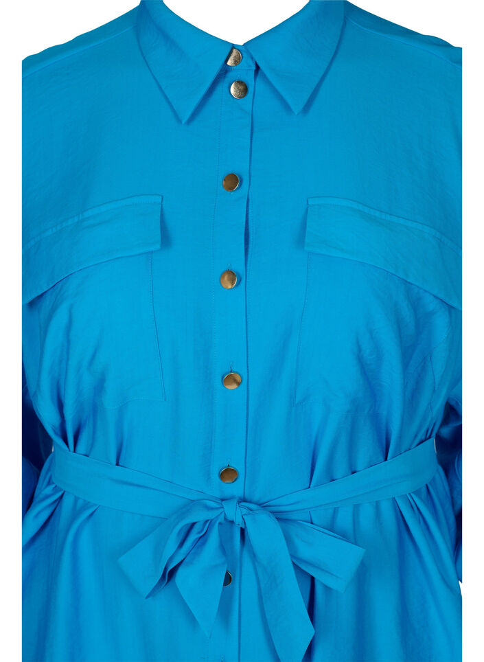 Viscose shirt dress with tie-belt, Dresden Blue, Packshot image number 2