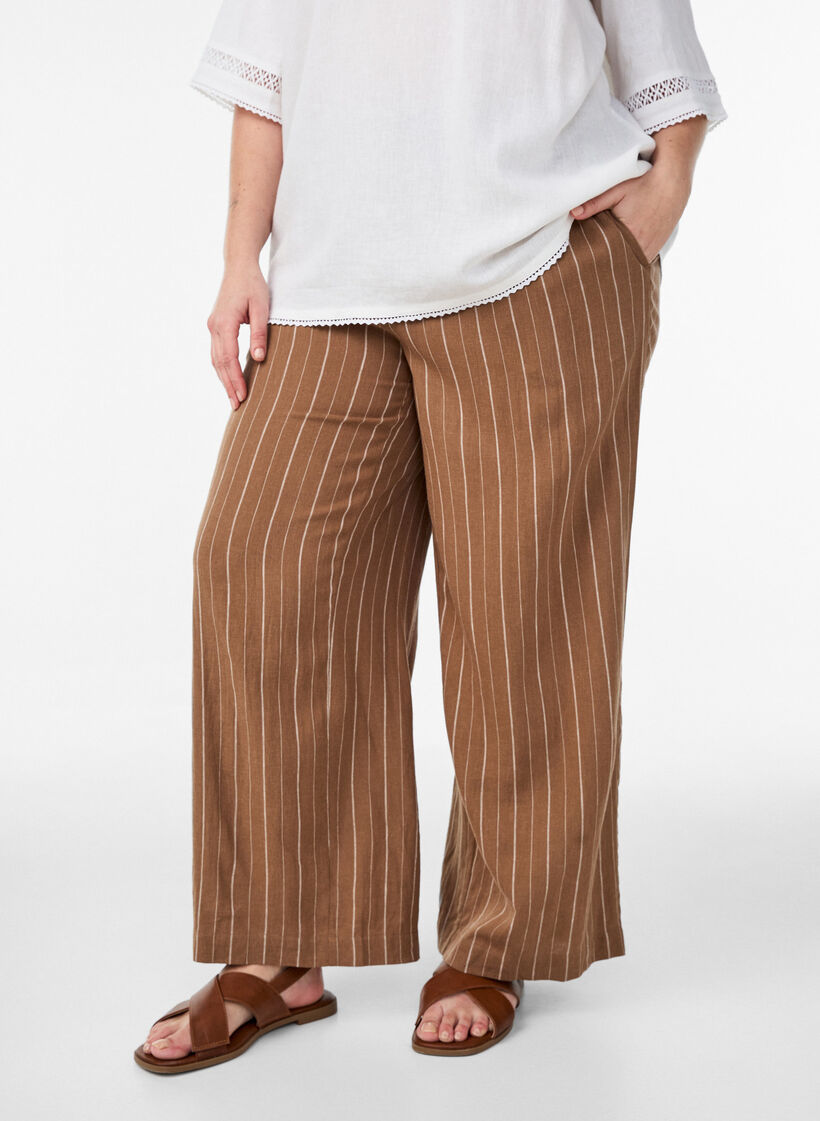 Wide-leg linen and viscose trousers, Brown, Model