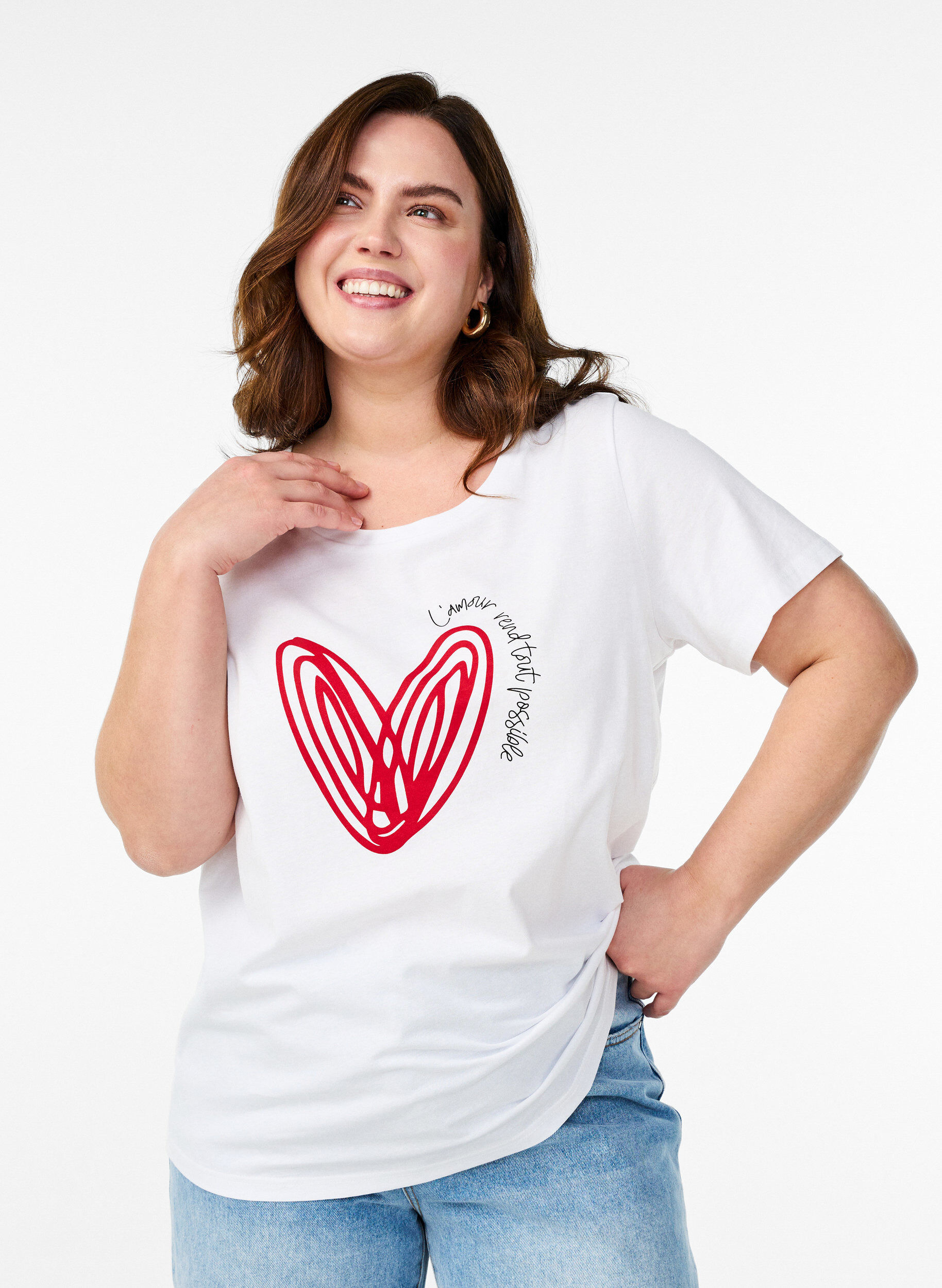 Zizzifashion Cotton T-shirt with motif, Bright W. w. Heart, Model image number 0