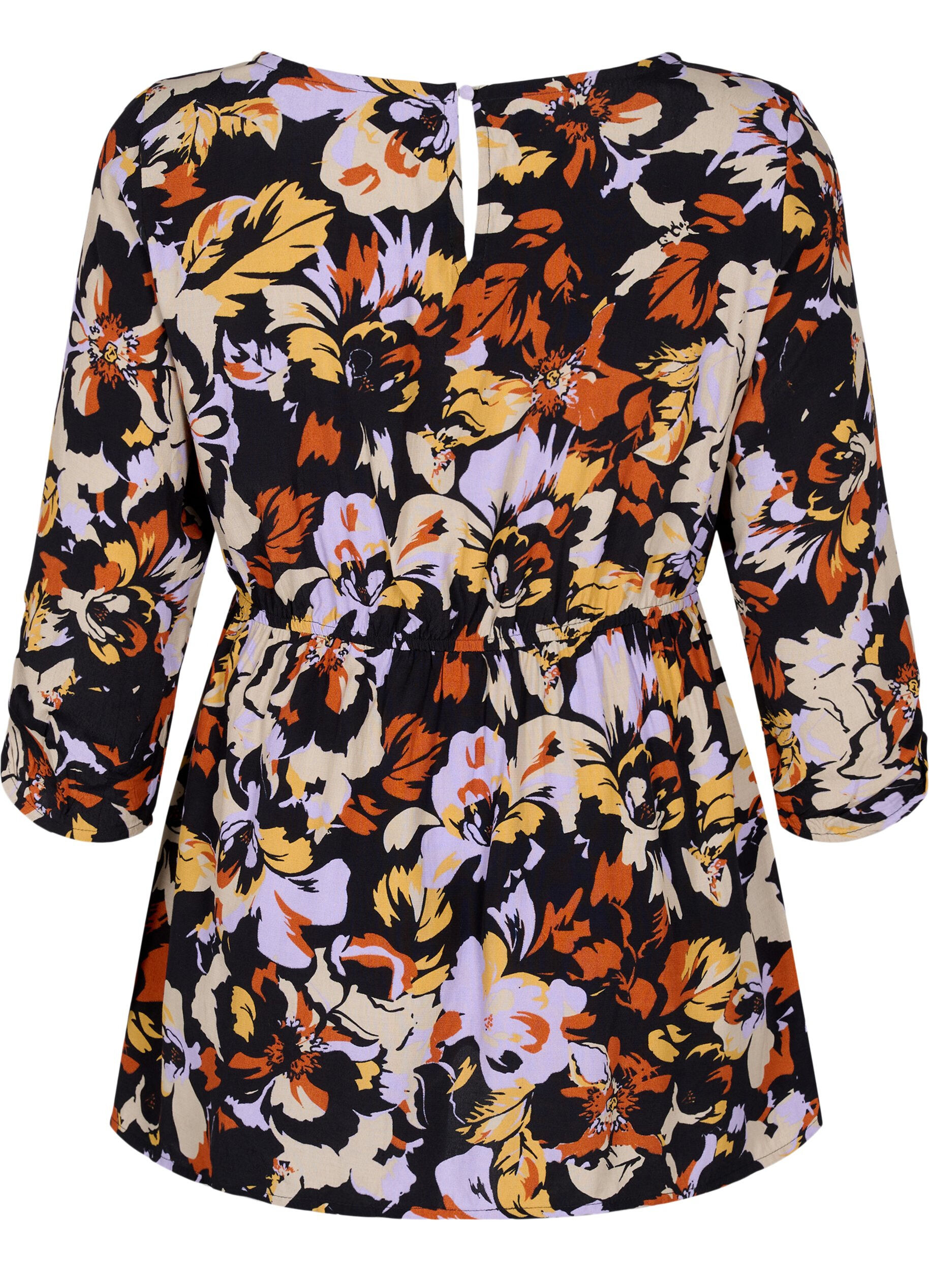 Zizzifashion Maternity blouse in viscose and print, Black Flower AOP, Packshot image number 1
