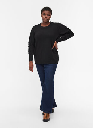 Viscose knitted top with draped sleeves, Black, Model image number 2