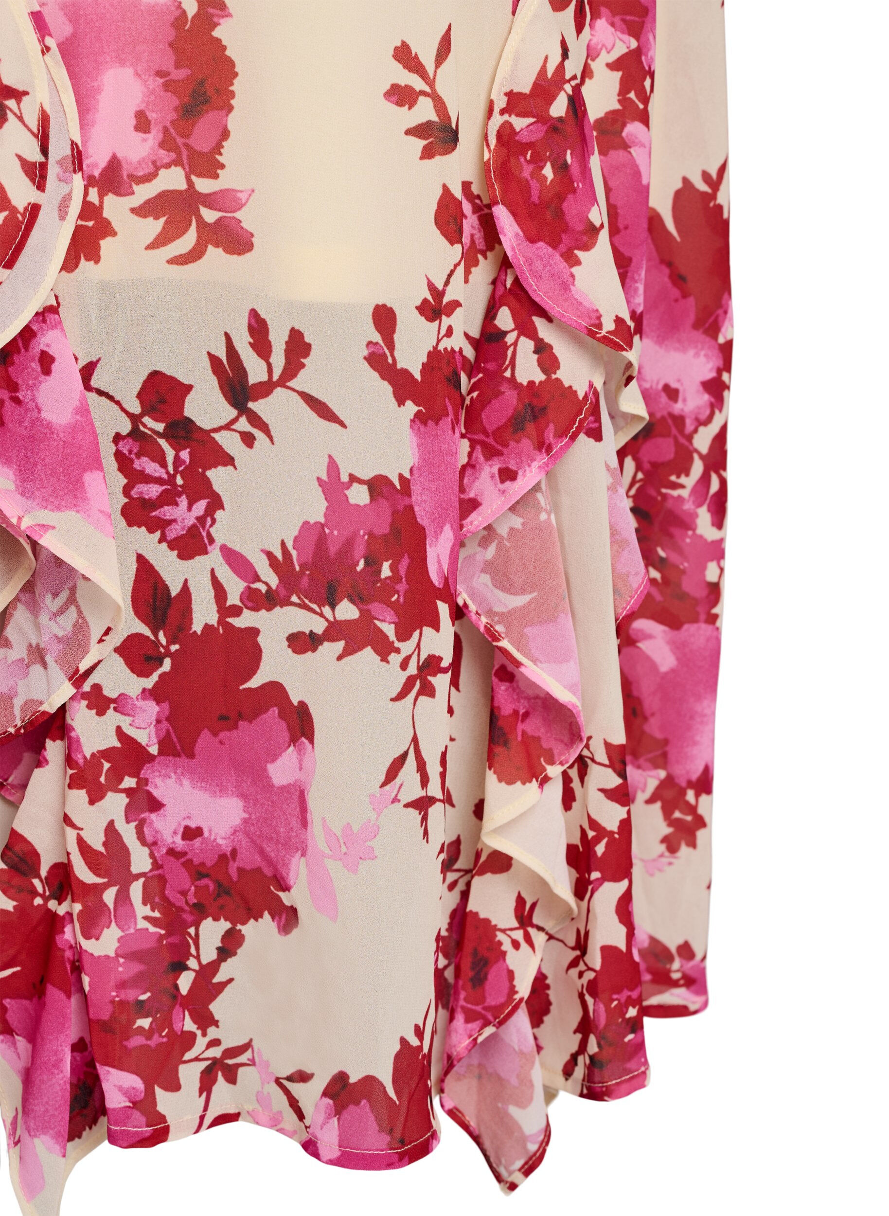 ZizzifashionFloral chiffon dress with ruffle details and a V-neck, Pink, Packshot image number 3