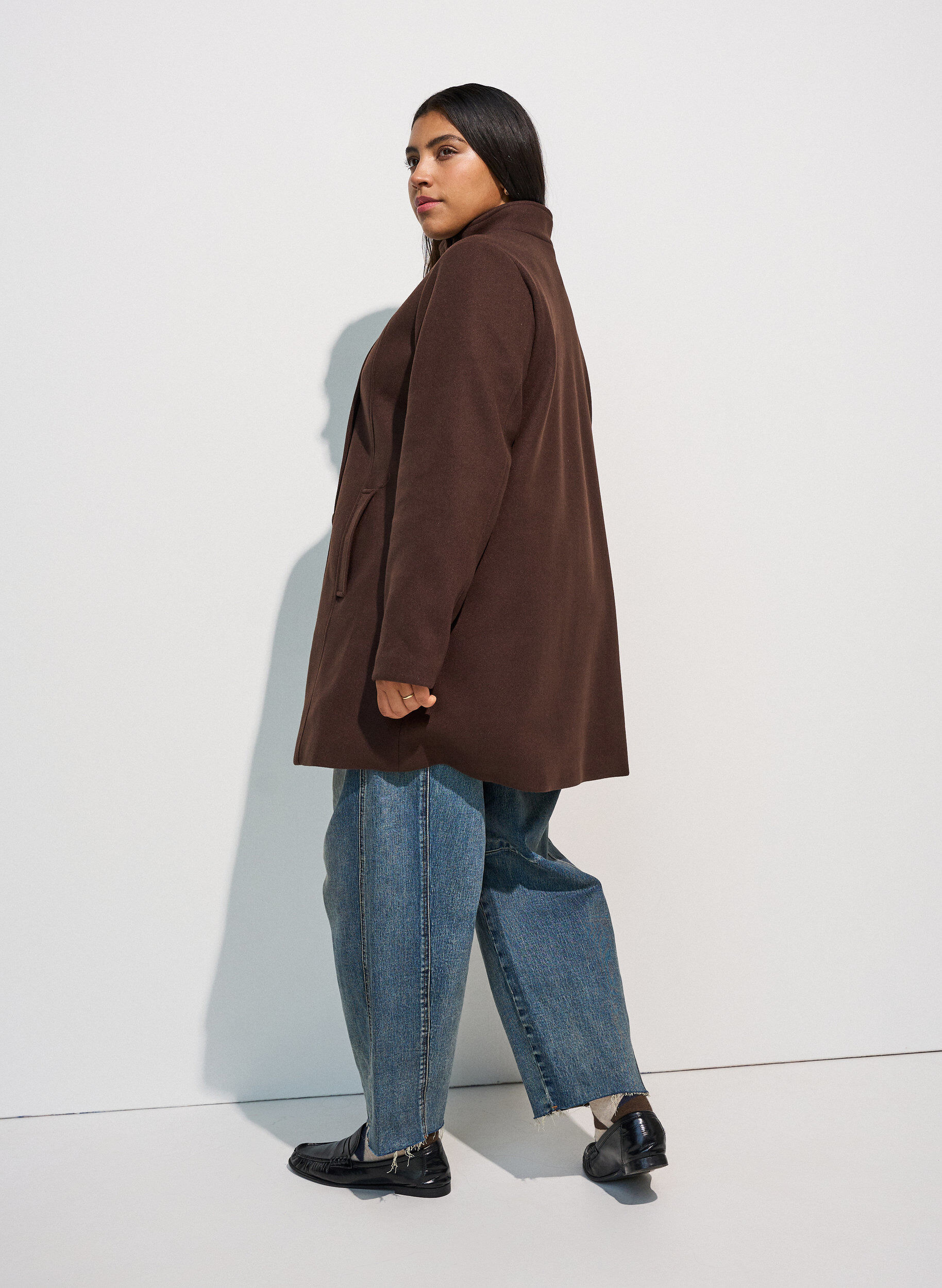 ZizzifashionShort coat with A-line shape, Brown, Model image number 2