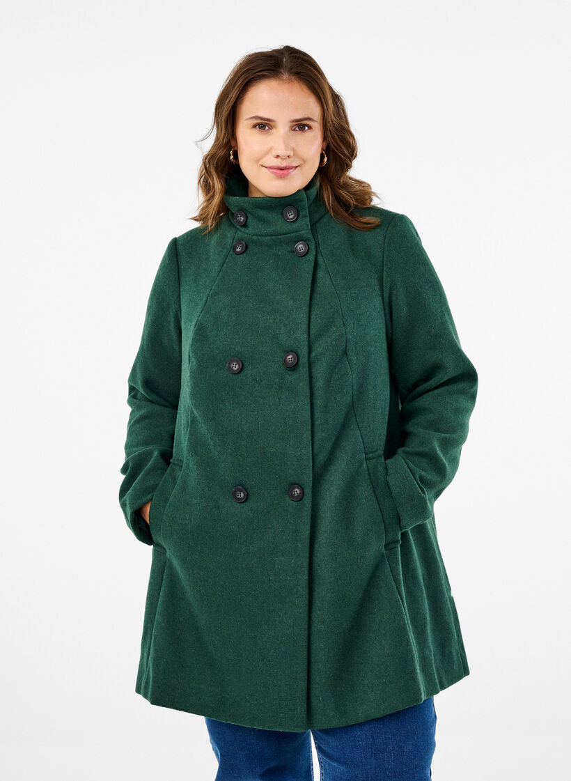 Short A-line coat, Trekking Green Mel., Model image number 0