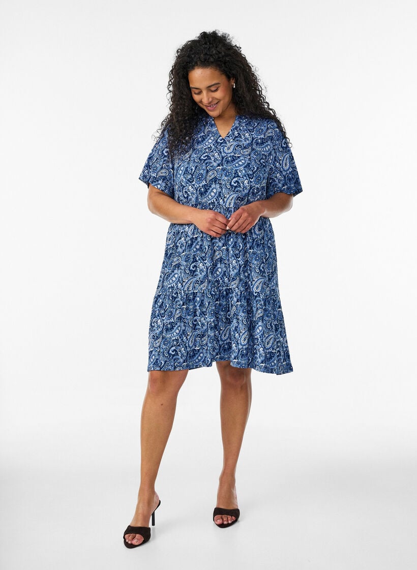 Patterned dress with panels, Blue, Model image number 1
