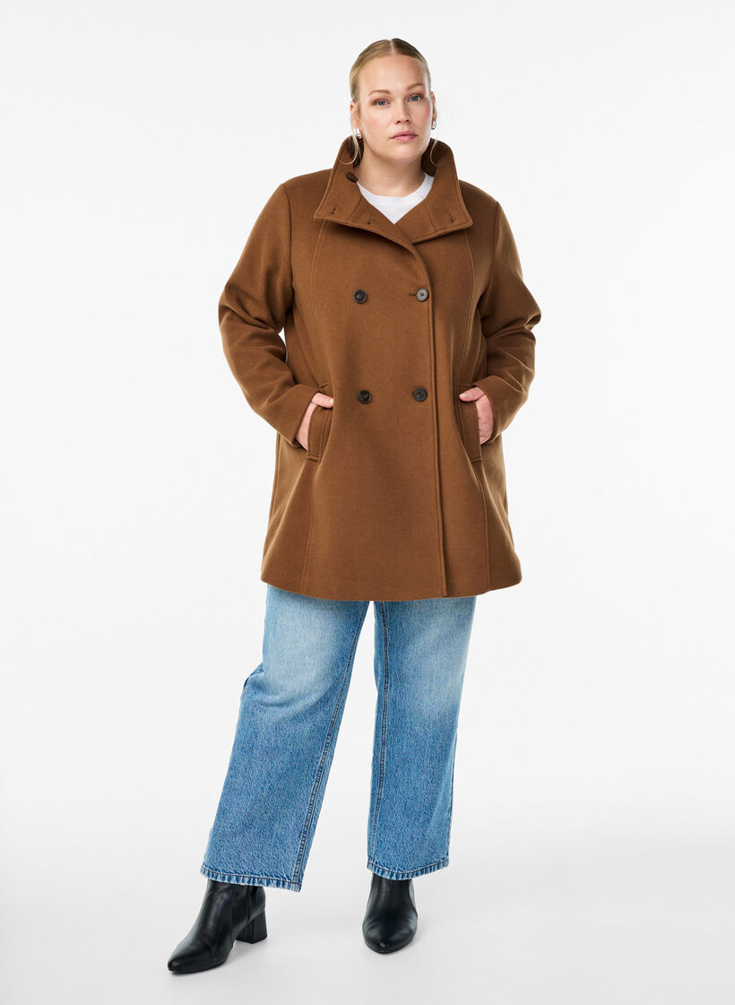 Short coat with A-line shape, Brown, Model image number 1