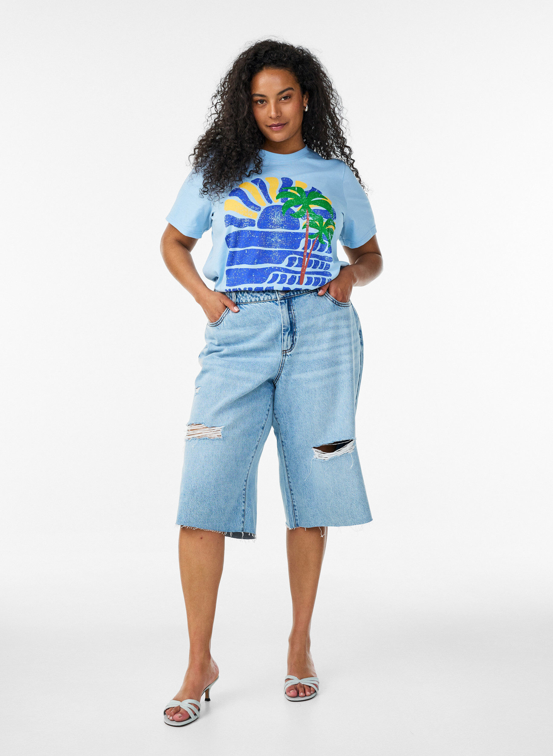 ZizzifashionCotton T-shirt with print, Blue, Model image number 1