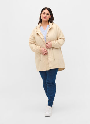 Long parka jacket with a hood and pockets, Birch, Model image number 3