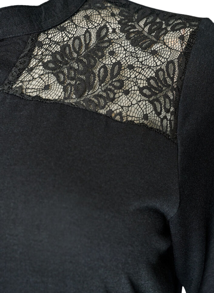 Jersey dress with lace details and a layered skirt, Black, Packshot image number 3