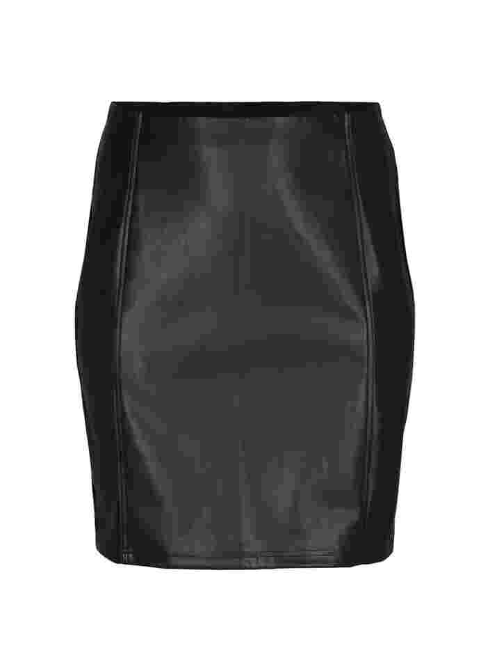 Close-fitting skirt with faux leather, Black, Packshot image number 0