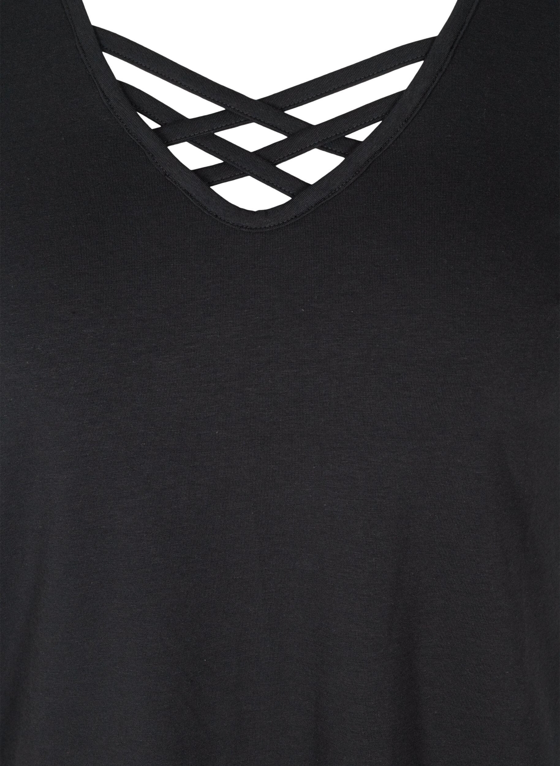 Zizzifashion Short sleeve t-shirt with v-neckline, Black, Packshot image number 2