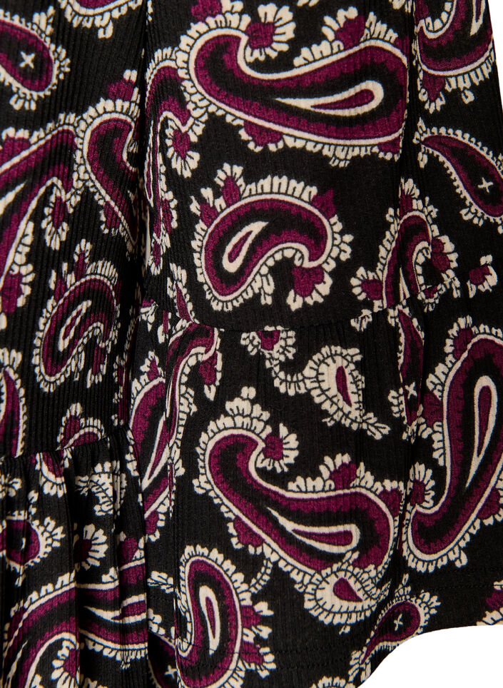 Short A-line jersey dress with an all-over print, Dark Bordeaux, Packshot image number 3