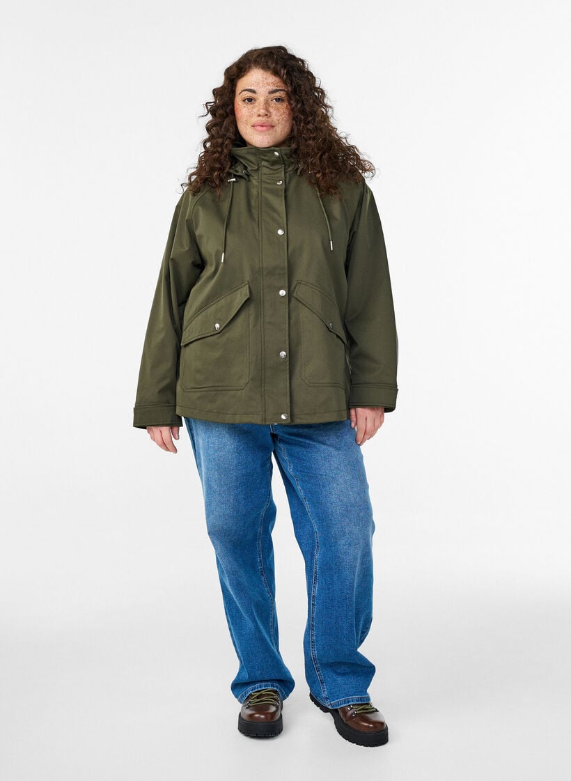 Short spring jacket with a detachable hood, Green, Model image number 1