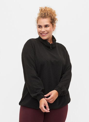 	 Sweatshirt with high neck and adjustable elastic cord, Black, Model image number 0