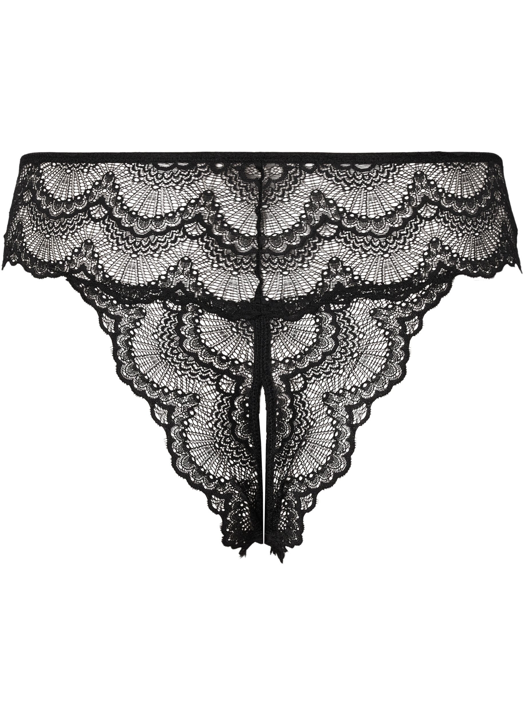Zizzifashion Bottomless lace thong, Black, Packshot image number 1