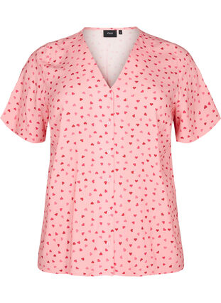 Printed viscose nightshirt, Pink Icing W. hearts, Packshot image number 0