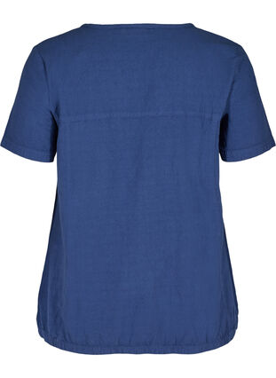 Short-sleeved cotton blouse with a v-neck, Twilight Blue, Packshot image number 1
