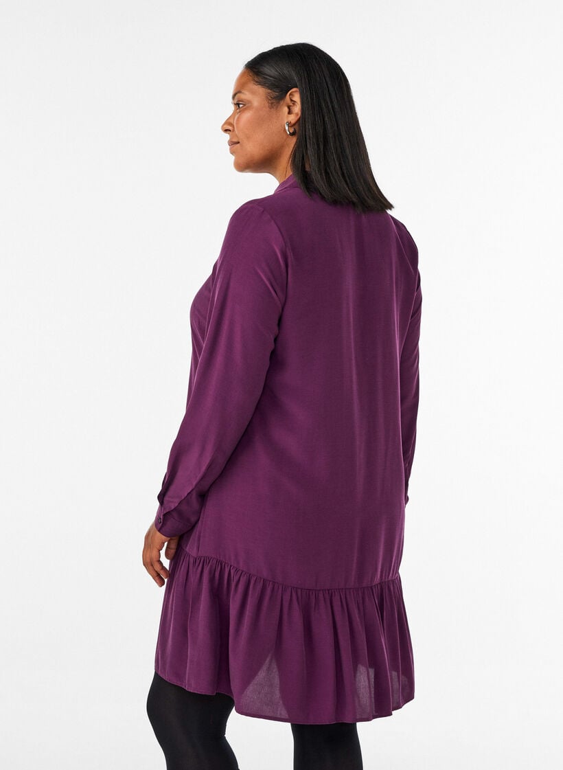 Short shirt dress with ruffle tier, Purple, Model image number 2