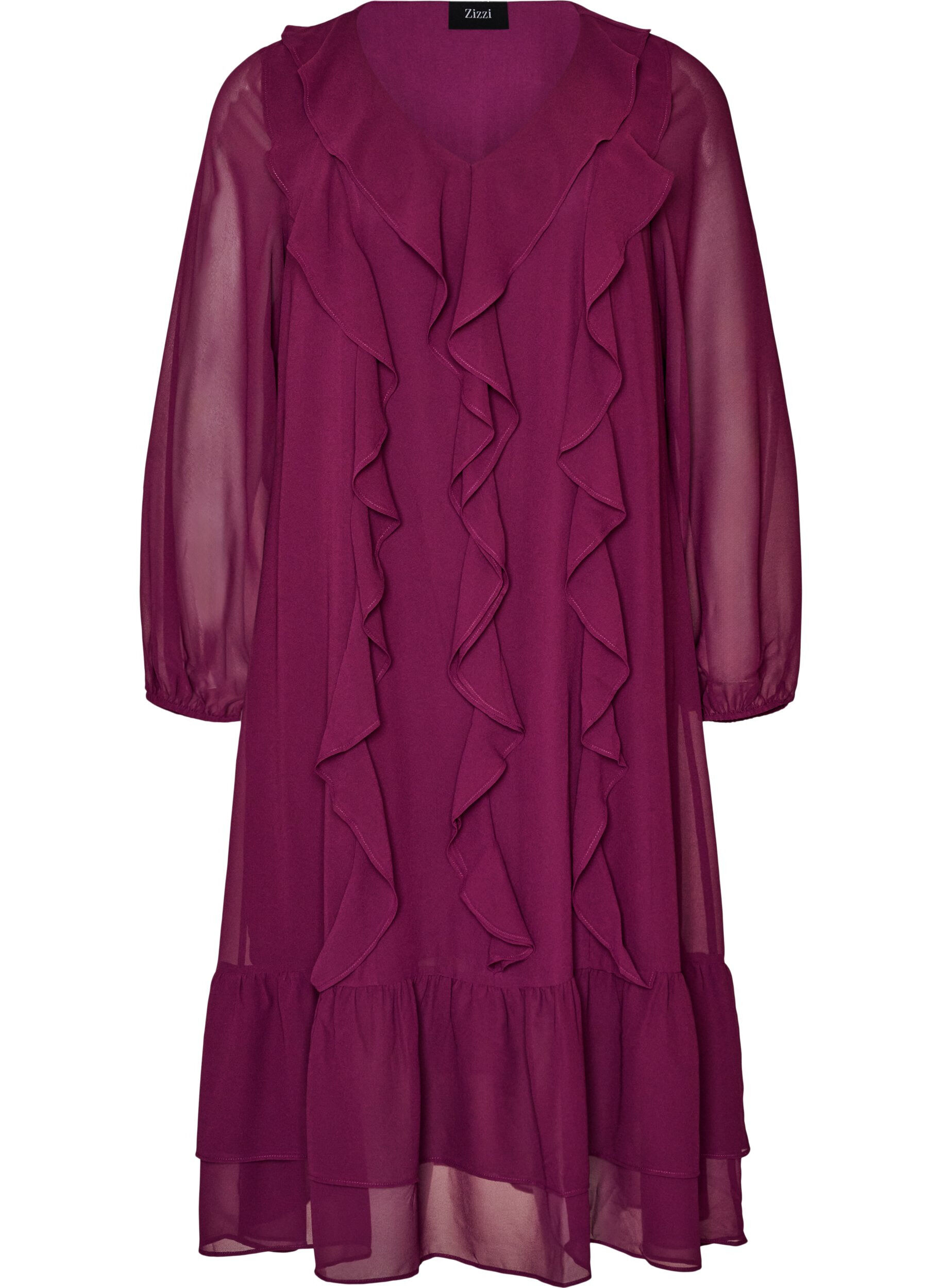 Party dress with ruffle details and V-neck