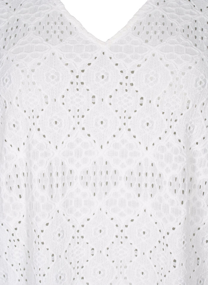 Short dress with v-neck and hole pattern, Bright White, Packshot image number 2