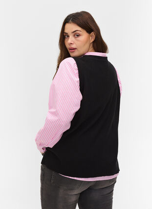 Knitted vest with rounded neckline and side slits, Black, Model image number 1