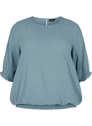 Short-sleeved cotton blouse with smock, Goblin Blue, Packshot image number 0